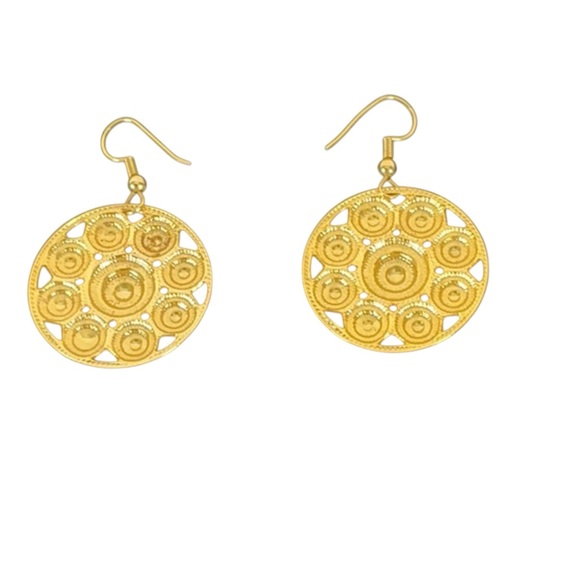 Vintage Gold Tone Earrings Discs - Picture 2 of 2